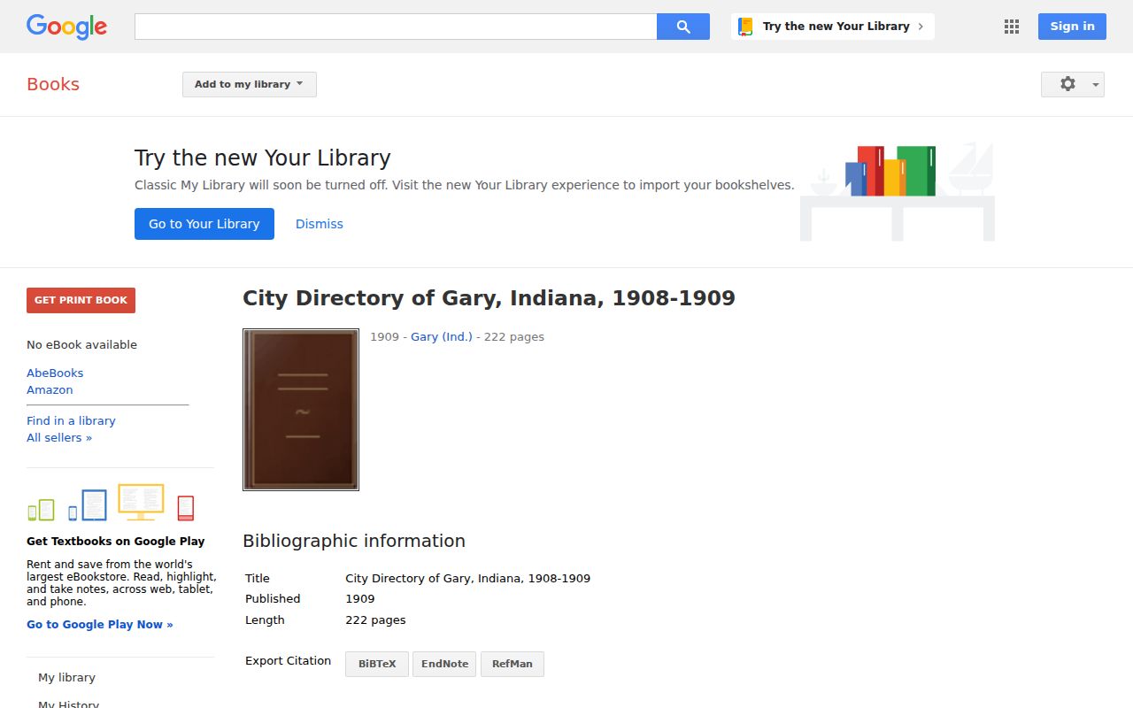 Catalog record for the 1908 to 1909 Gary directory volume