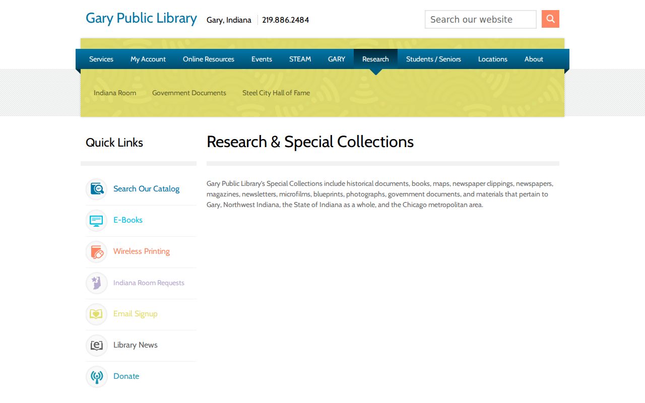 Gary Public Library special collections for historical directory research