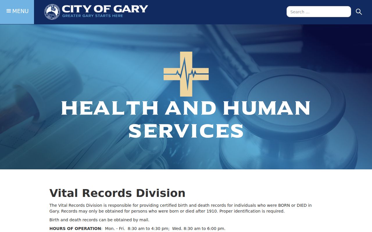 Gary residents directory local vital records route