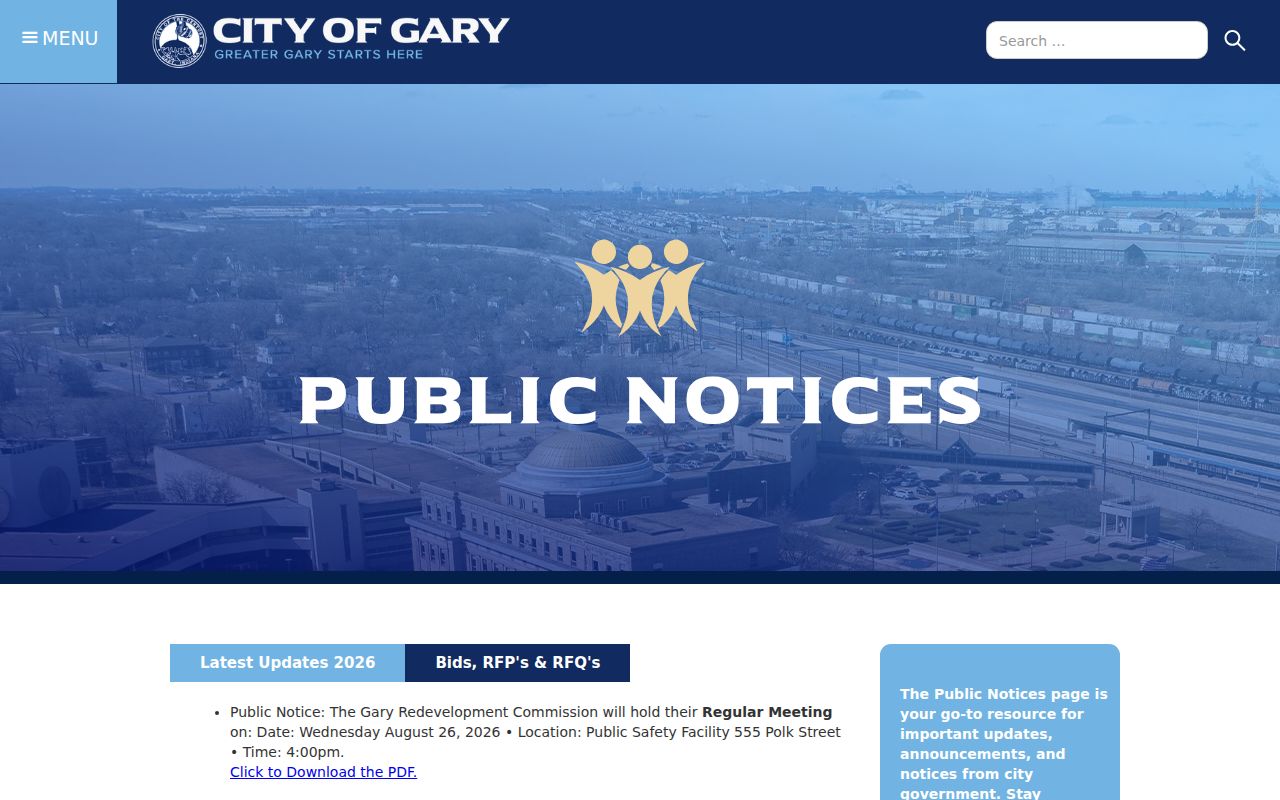 City of Gary public notices for nearby parcel and zoning research