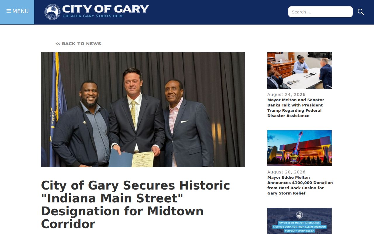 Gary Midtown Broadway Cultural Main Street announcement for neighborhood context