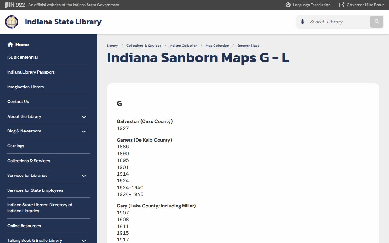 Indiana State Library Sanborn holdings for Gary address history