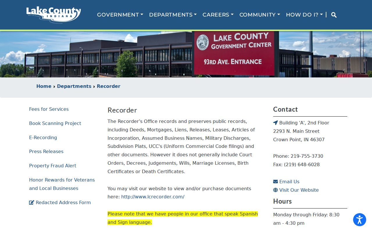 Lake County Recorder page for Gary previous resident deed research
