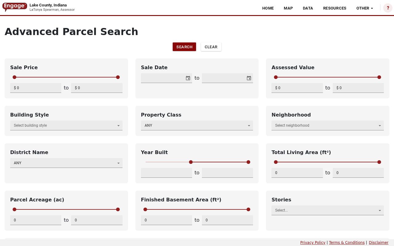Lake County assessor advanced property filters used for Gary street searches
