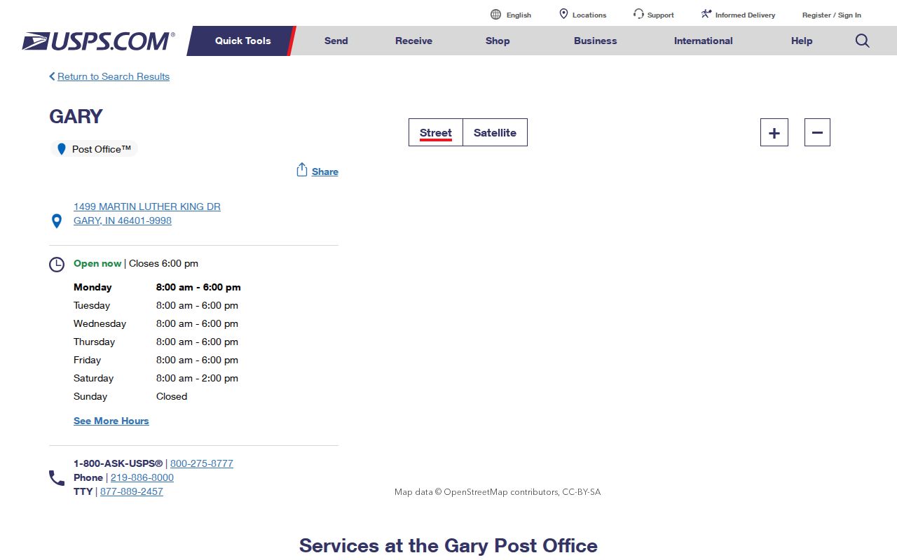 Gary ZIP code directory post office details